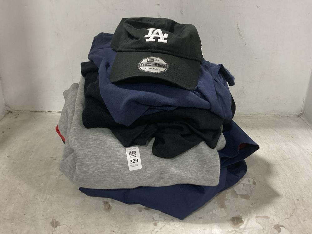 Lot 329  
            Chesterfield SR44 - Parcel Delivery Only 

                
6 X ASSORTED BRANDED CLOTHING ITEMS TO INCLUDE LA BASEBALL CAP IN BLACK SIZE ONE ...