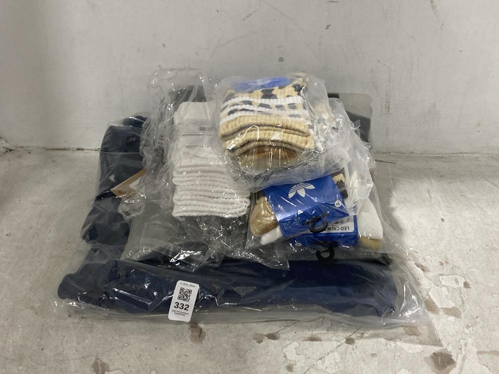 Lot 332  
            Chesterfield SR44 - Parcel Delivery Only 

                
6 X ASSORTED BRANDED CLOTHING ITEMS TO INCLUDE ADIDAS CREW 2PK LEOPARD PRINT SOCK...