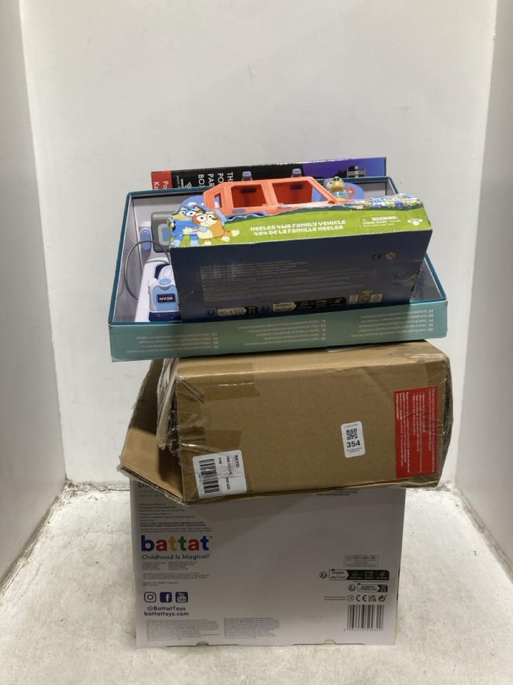Lot 354  
            Chesterfield SR44 - Parcel Delivery Only 

                
5 X ASSORTED KIDS ITEMS TO INCLUDE BLUEY HEELER FAMILY VEHICLE 4X4 (LOCATION: G6)