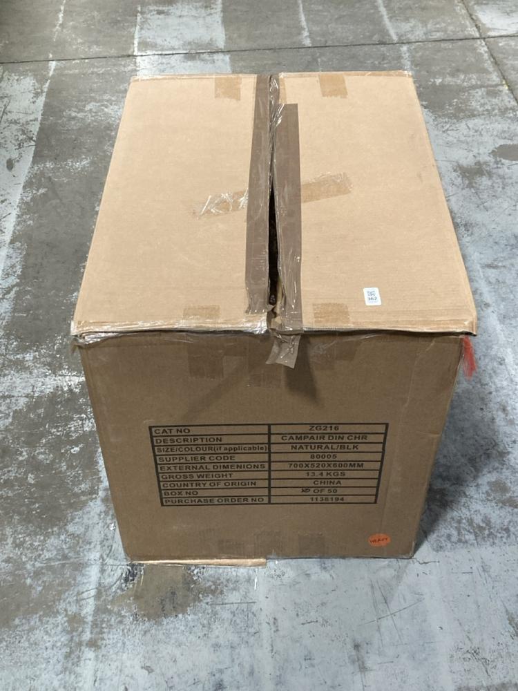 Lot 362  
            Chesterfield SR44 - Parcel Delivery Only 

                
COMPARE DINING CHAIR IN NATURAL/BLACK (LOCATION: G6)