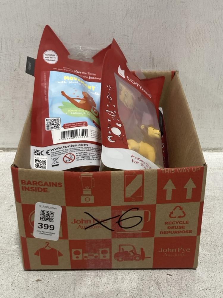 Lot 399  
            Chesterfield SR44 - Parcel Delivery Only 

                
6 X ASSORTED TONIE CHARACTERS TO INCLUDE LION KING (LOCATION: G8)