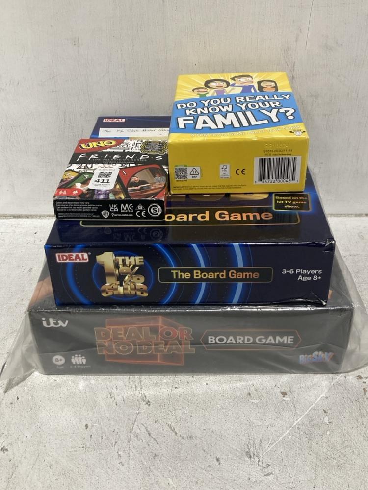 Lot 411  
            Chesterfield SR44 - Parcel Delivery Only 

                
4 X ASSORTED CARD GAMES TO INCLUDE DO YOU KNOW YOUR FAMILY? (LOCATION: G8)