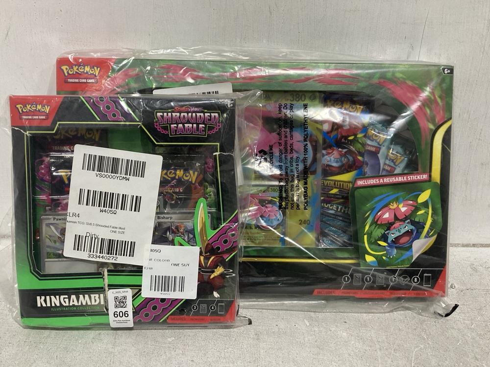 Lot 606  
            Chesterfield SR44 - Parcel Delivery Only 

                
POKEMON SHROUDED FABLE KINGAMBIT ILLUSTRATION COLLECTION TO INCLUDE POKEMON MEGA ...