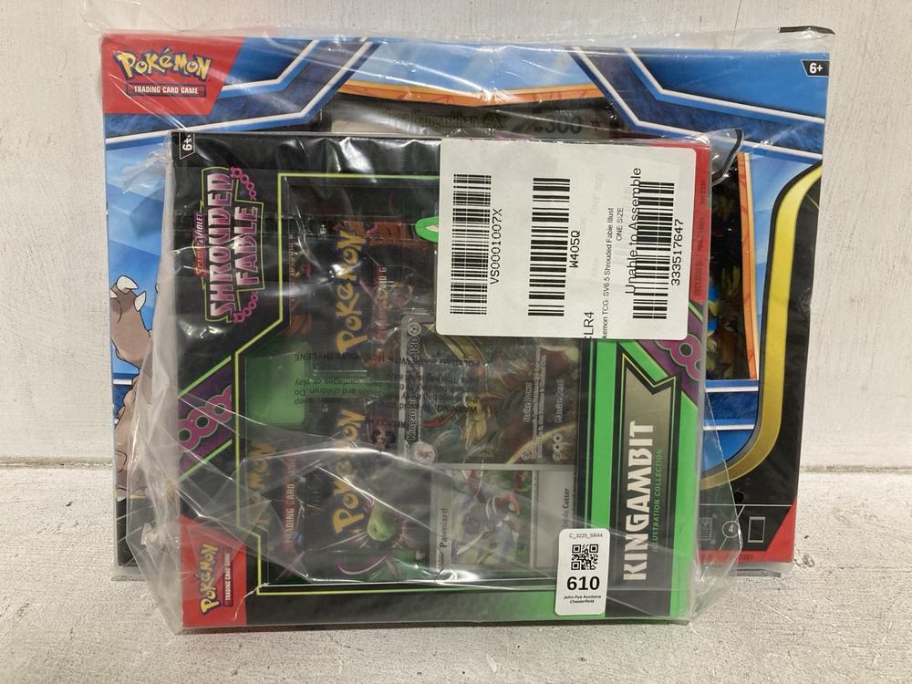 Lot 610  
            Chesterfield SR44 - Parcel Delivery Only 

                
POKEMON SHROUDED FABLE KINGAMBIT ILLUSTRATION COLLECTION TO INCLUDE POKEMON MEGA ...