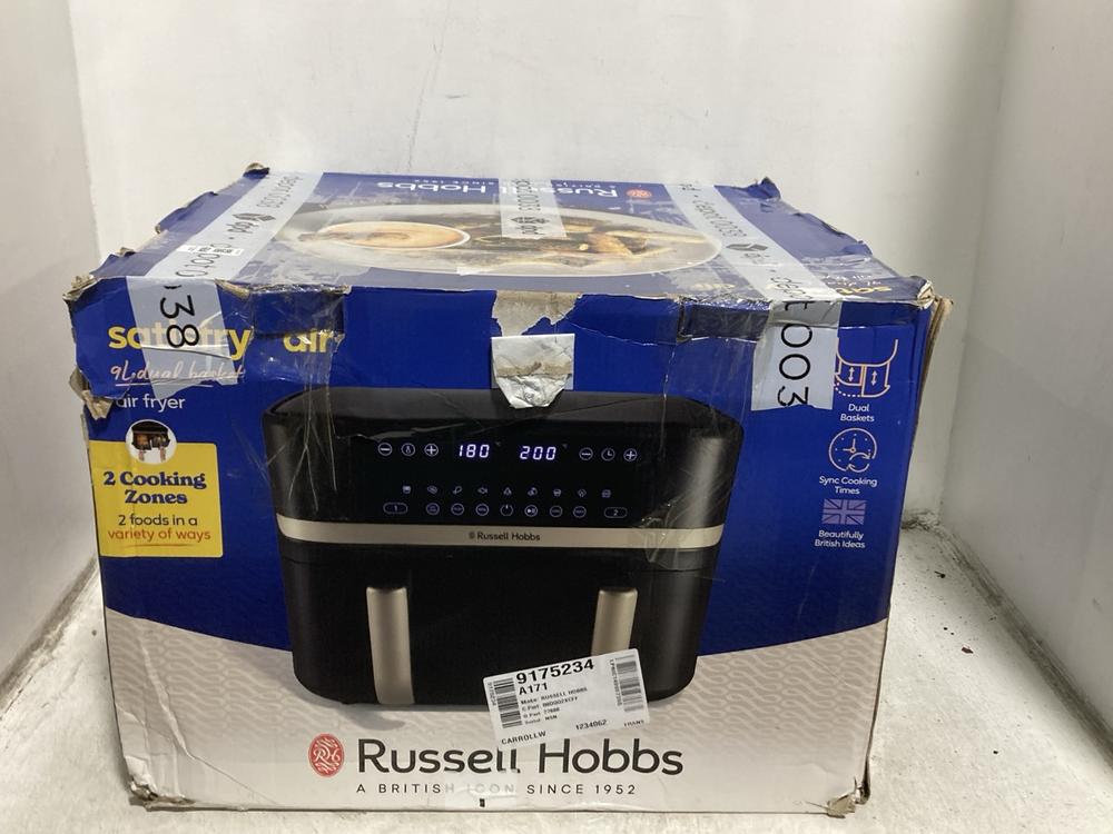 Lot 664  
            Chesterfield SR44 - Parcel Delivery Only 

                
RUSSELL HOBBS SATISFRY AIR 9L DUAL BASKET AIR FRYER (LOCATION: H6)