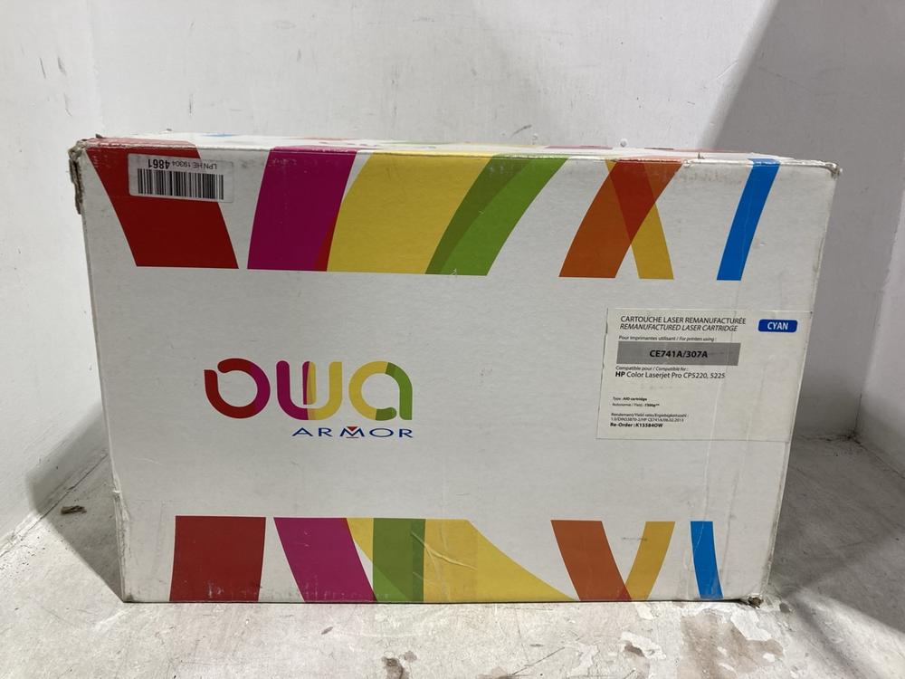 Lot 915  
            Chesterfield SR44 - Parcel Delivery Only 

                
ARMOR CYAN LASER CARTRIDGE (CE741A/307A) (LOCATION: J1)