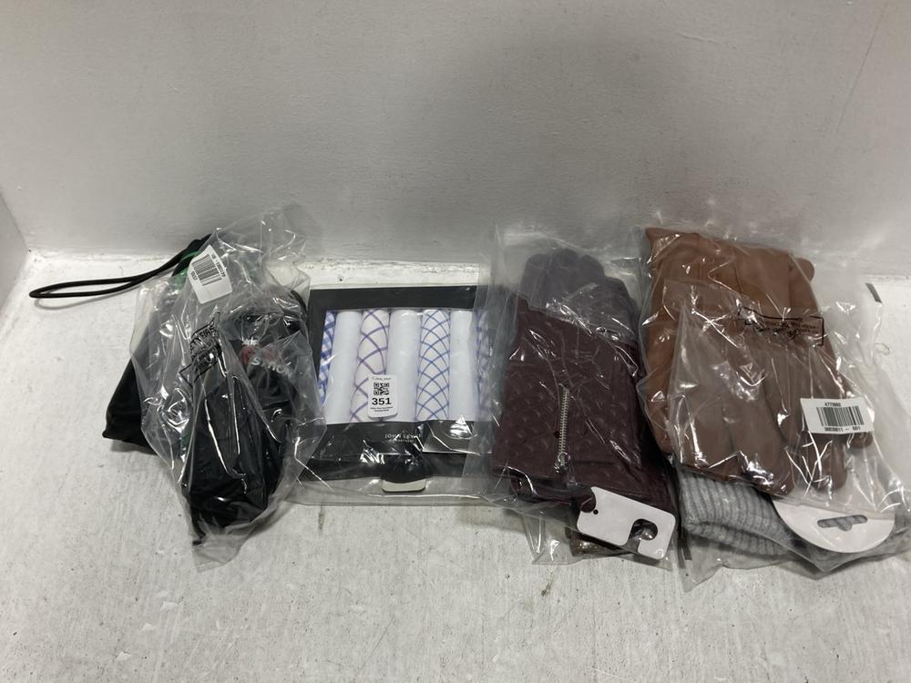 Lot 351  
            Chesterfield SR47 - Parcel Delivery Only 

                
7 X ASSORTED ITEMS TO INCLUDE JOHN LEWIS CASHMERE LINED GLOVES IN LIGHT BROWN - 4...