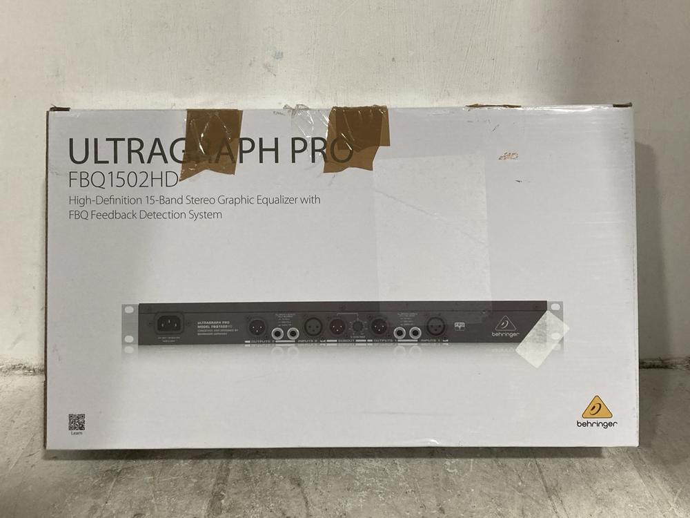 Lot 405  
            Chesterfield SR47 - Parcel Delivery Only 

                
BEHRINGER ULTRAGRAPH PRO FBQ1502HD HIGH DEFINITION 15-BAND STEREO GRAPHIC EQUALIZ...