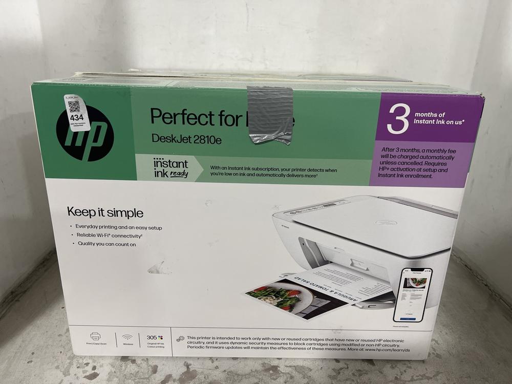 Lot 434  
            Chesterfield SR47 - Parcel Delivery Only 

                
2 X HP DESKJET 2810E PRINTER. (LOCATION: F8)