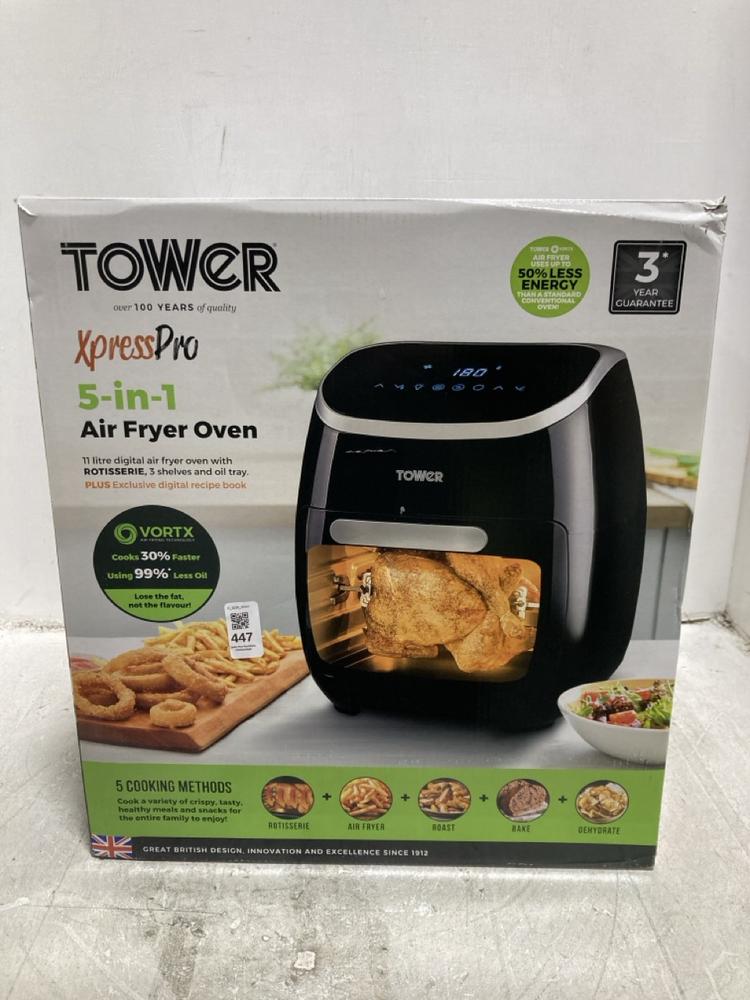 Lot 447  
            Chesterfield SR47 - Parcel Delivery Only 

                
TOWER XPRESS PRO 5 IN 1 AIR FRYER OVEN (LOCATION: F9)