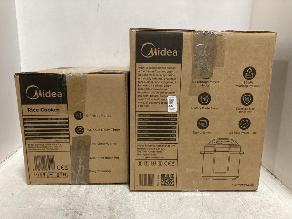 Lot 448  
            Chesterfield SR47 - Parcel Delivery Only 

                
MIDEA 5.7L ELECTRIC PRESSURE COOKER TO INCLUDE MIDEA RICE COOKER (LOCATION: F9)