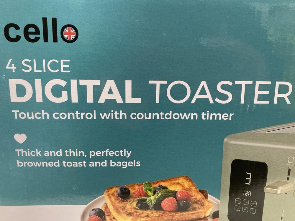 Lot 453  
            Chesterfield SR47 - Parcel Delivery Only 

                
CELLO FOUR SLICE DIGITAL TOASTER TO INCLUDE CELLO 1.7L FAST BOIL DIGITAL KETTLE (...