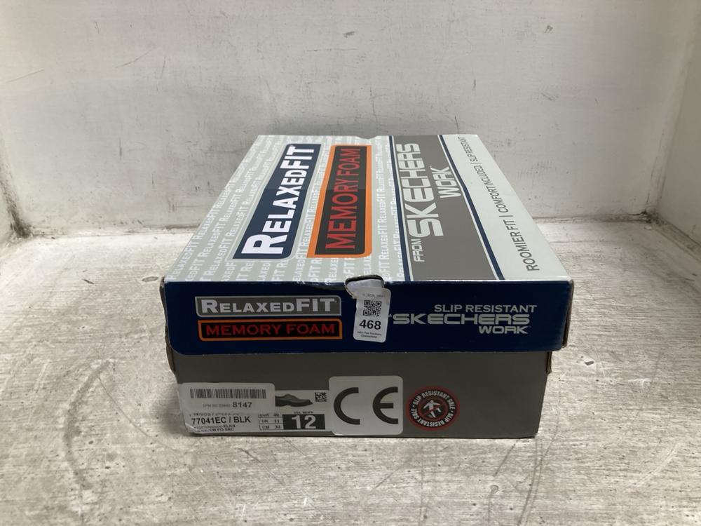 Lot 468  
            Chesterfield SR47 - Parcel Delivery Only 

                
SKETCHERS RELAXED FIT MEMORY FOAM SHOES IN BLACK - SIZE UK 11 (LOCATION: F10)