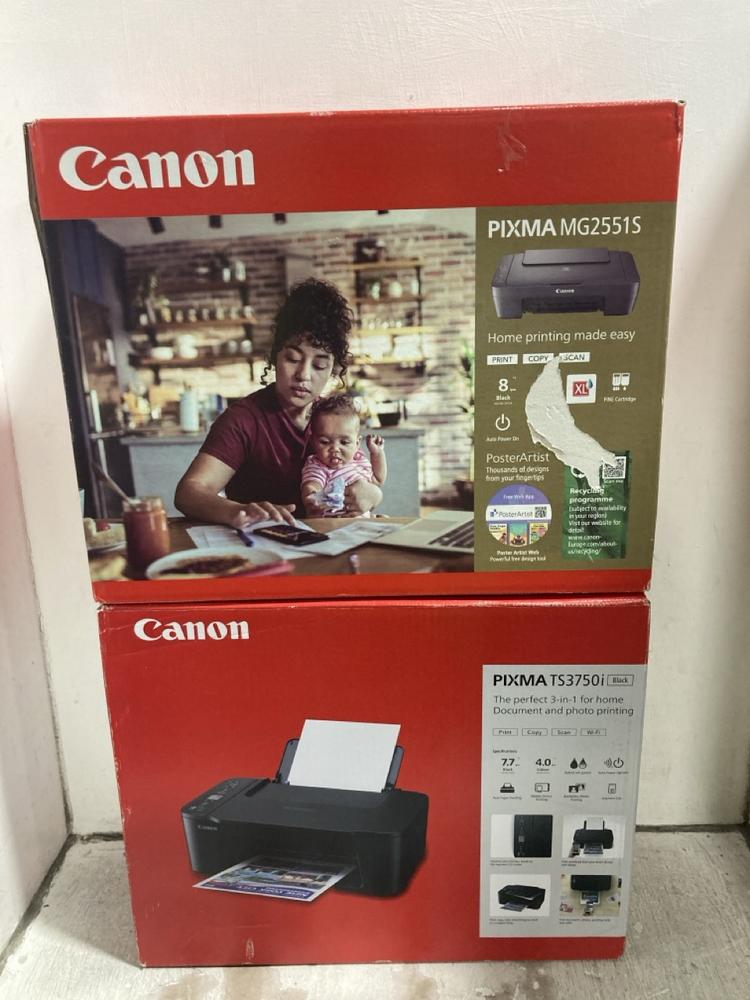 Lot 491  
            Chesterfield SR47 - Parcel Delivery Only 

                
CANON PIXMA MG2551S PRINTER TO INCLUDE CANON PIXMA TS3750I PRINTER (LOCATION: F11)