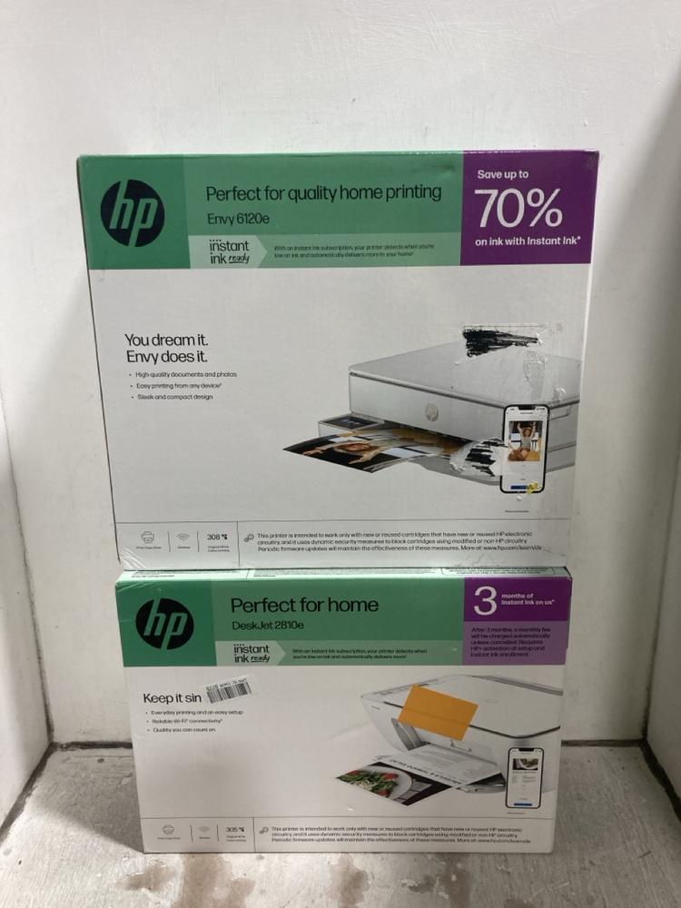 Lot 492  
            Chesterfield SR47 - Parcel Delivery Only 

                
HP DESKJET 2810E PRINTER TO INCLUDE HP ENVY 6120E PRINTER TOTAL ORIGINAL RRP £133...