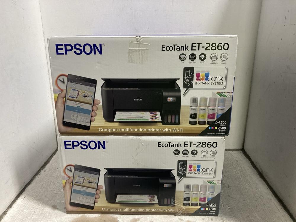 Lot 498  
            Chesterfield SR47 - Parcel Delivery Only 

                
2 X EPSON ECOTANK ET 2860 PRINTER TOTAL ORIGINAL RRP £358 (LOCATION: F11)
