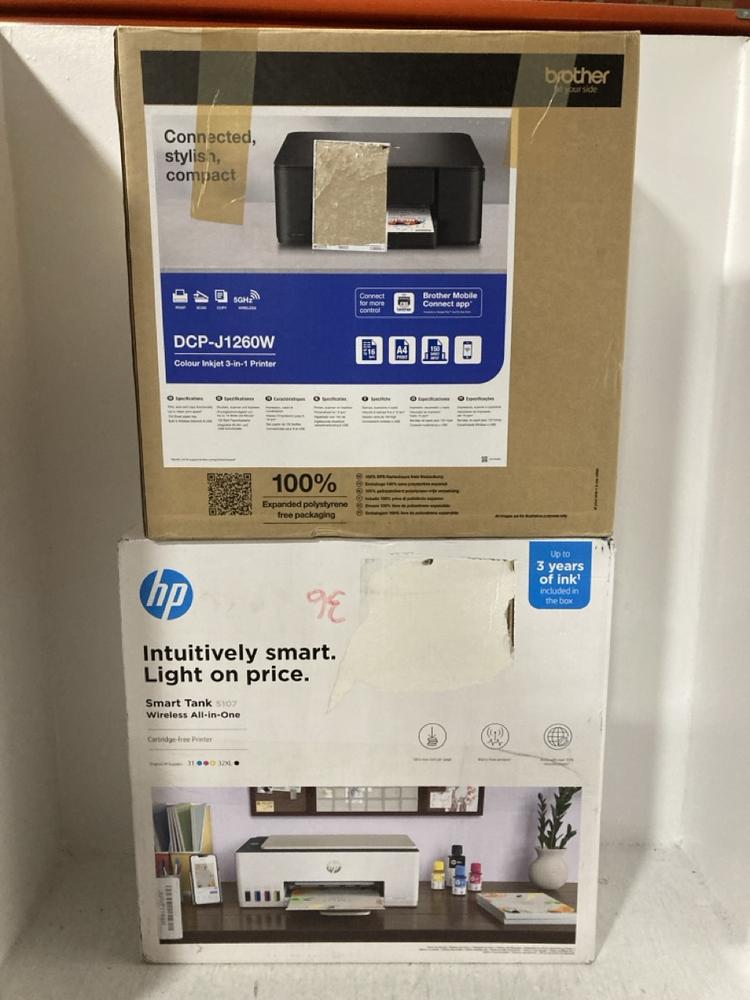 Lot 506  
            Chesterfield SR47 - Parcel Delivery Only 

                
BROTHER DCP-J1260W 3 IN 1 PRINTER TO INCLUDE HP SMART TANK 5107 WIRELESS ALL IN O...