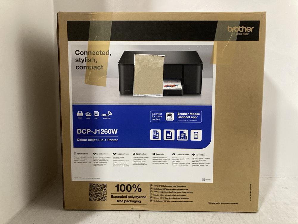 Lot 506  
            Chesterfield SR47 - Parcel Delivery Only 

                
BROTHER DCP-J1260W 3 IN 1 PRINTER TO INCLUDE HP SMART TANK 5107 WIRELESS ALL IN O...