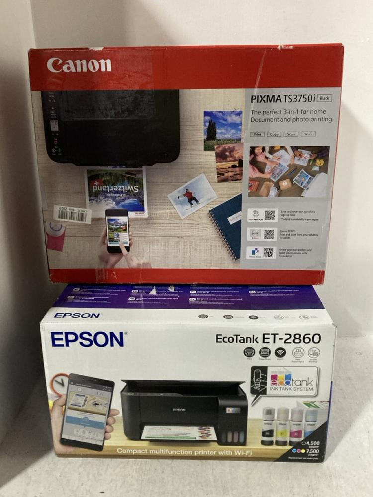 Lot 507  
            Chesterfield SR47 - Parcel Delivery Only 

                
EPSON ECOTANK ET-2860 TO INCLUDE CANON PIXMA TS3750I PRINTER TOTAL ORIGINAL RRP £...