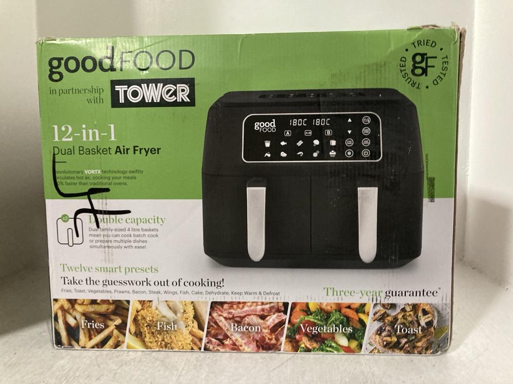 Lot 509  
            Chesterfield SR47 - Parcel Delivery Only 

                
TOWER GOODFOOD 12 IN 1 DUAL BASKET AIR FRYER (LOCATION: G1)