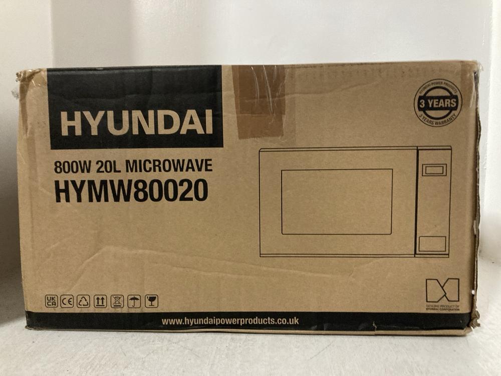 Lot 510  
            Chesterfield SR47 - Parcel Delivery Only 

                
HYUNDAI 800W 20L MICROWAVE - MODEL NO. HYMW80020 (LOCATION: G1)