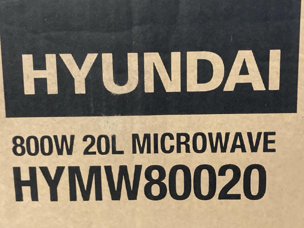 Lot 510  
            Chesterfield SR47 - Parcel Delivery Only 

                
HYUNDAI 800W 20L MICROWAVE - MODEL NO. HYMW80020 (LOCATION: G1)