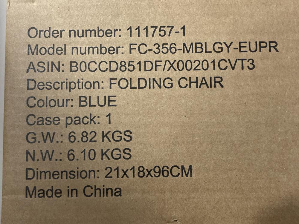 Lot 515  
            Chesterfield SR47 - Parcel Delivery Only 

                
PORTAL FOLDING BLUE OUTDOOR CHAIR (LOCATION: G1)