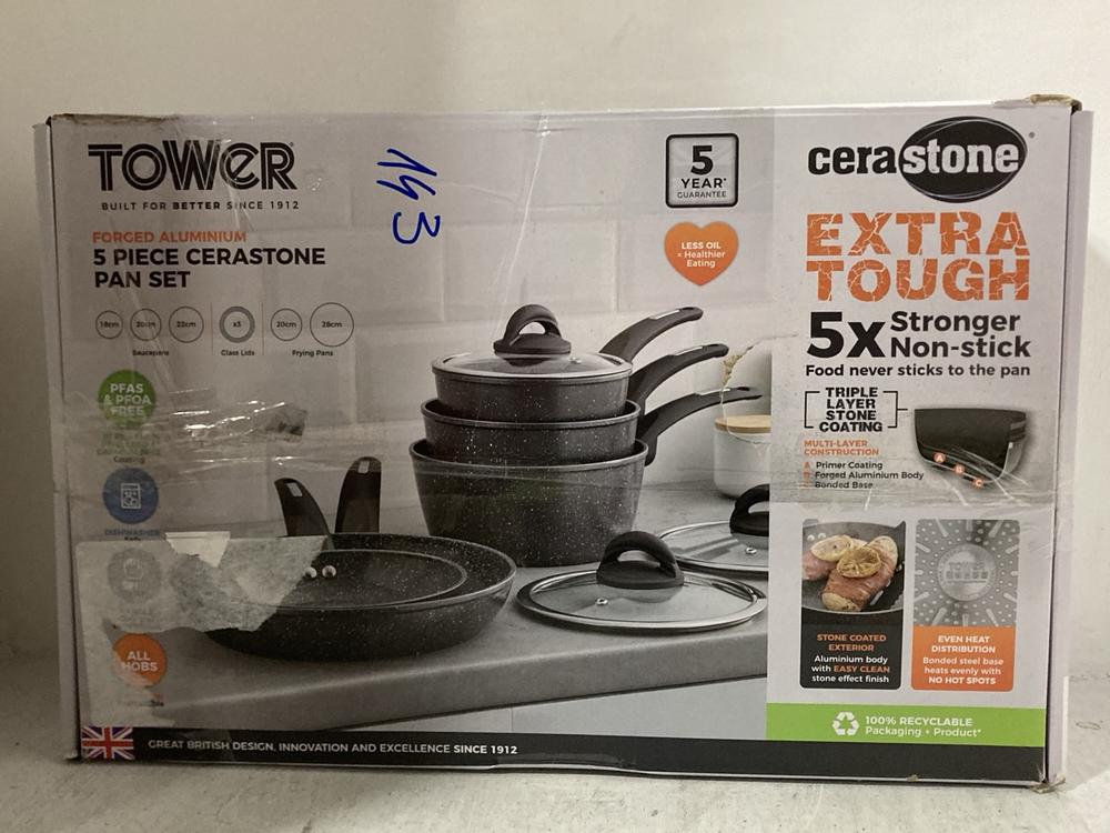 Lot 516  
            Chesterfield SR47 - Parcel Delivery Only 

                
TOWER FORGED ALUMINUM 5 PIECE CERASTONE PAN SET (LOCATION: G1)