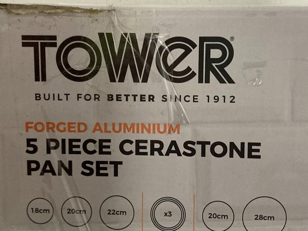 Lot 516  
            Chesterfield SR47 - Parcel Delivery Only 

                
TOWER FORGED ALUMINUM 5 PIECE CERASTONE PAN SET (LOCATION: G1)