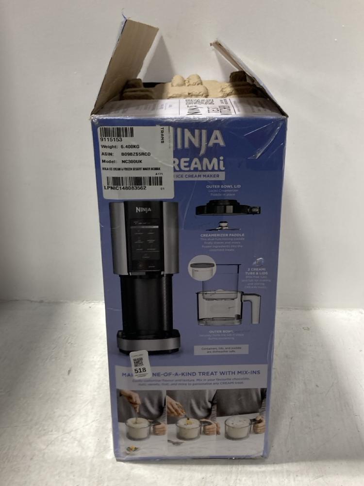 Lot 518  
            Chesterfield SR47 - Parcel Delivery Only 

                
NINJA CREAMI ICE CREAM & FROZEN DESSERT MAKER £190. (LOCATION: G2)