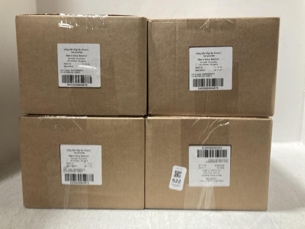 Lot 522  
            Chesterfield SR47 - Parcel Delivery Only 

                
4 X CAT POUCHES MEAT IN GRAVY SELECTION (48 X 100G) - BB 22/11/25 - MAY BE PAST B...
