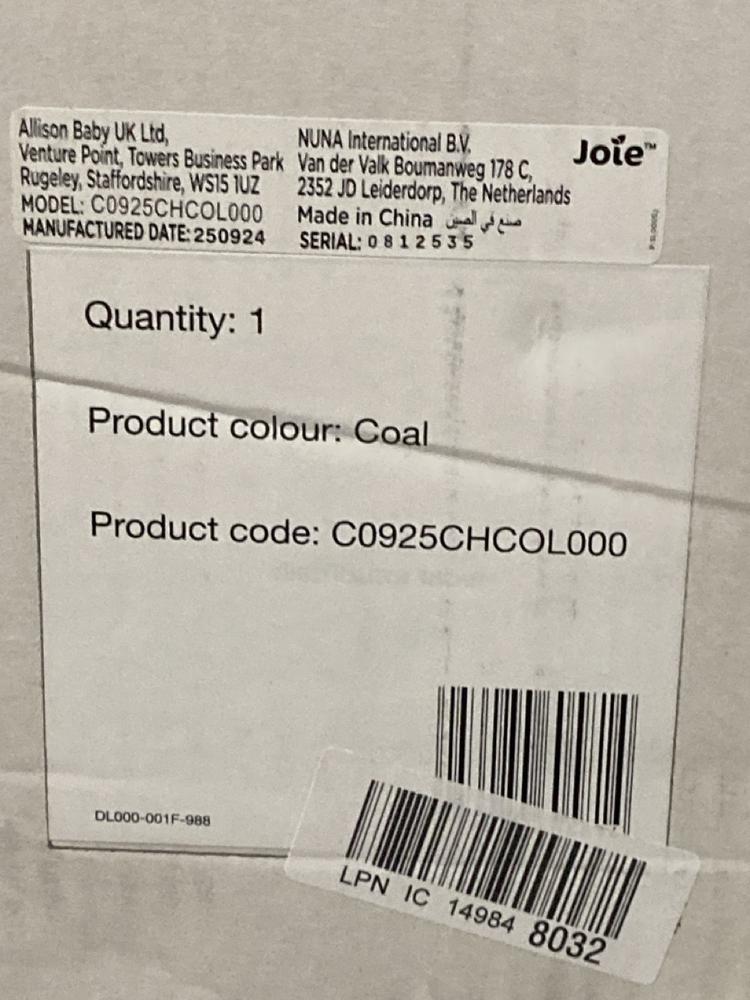 Lot 532  
            Chesterfield SR47 - Parcel Delivery Only 

                
JOIE STAGES GROUP 0+/1/2 CAR SEAT ORIGINAL RRP £100 (LOCATION: G2)