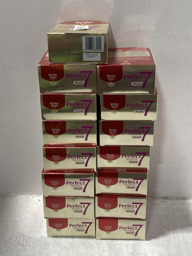 Lot 536  
            Chesterfield SR47 - Parcel Delivery Only 

                
15 X SEVEN SEAS PERFECT 7 WOMAN PLUS 30 DAY DUO PACK - BBE 04/26 TOTAL ORIGINAL R...