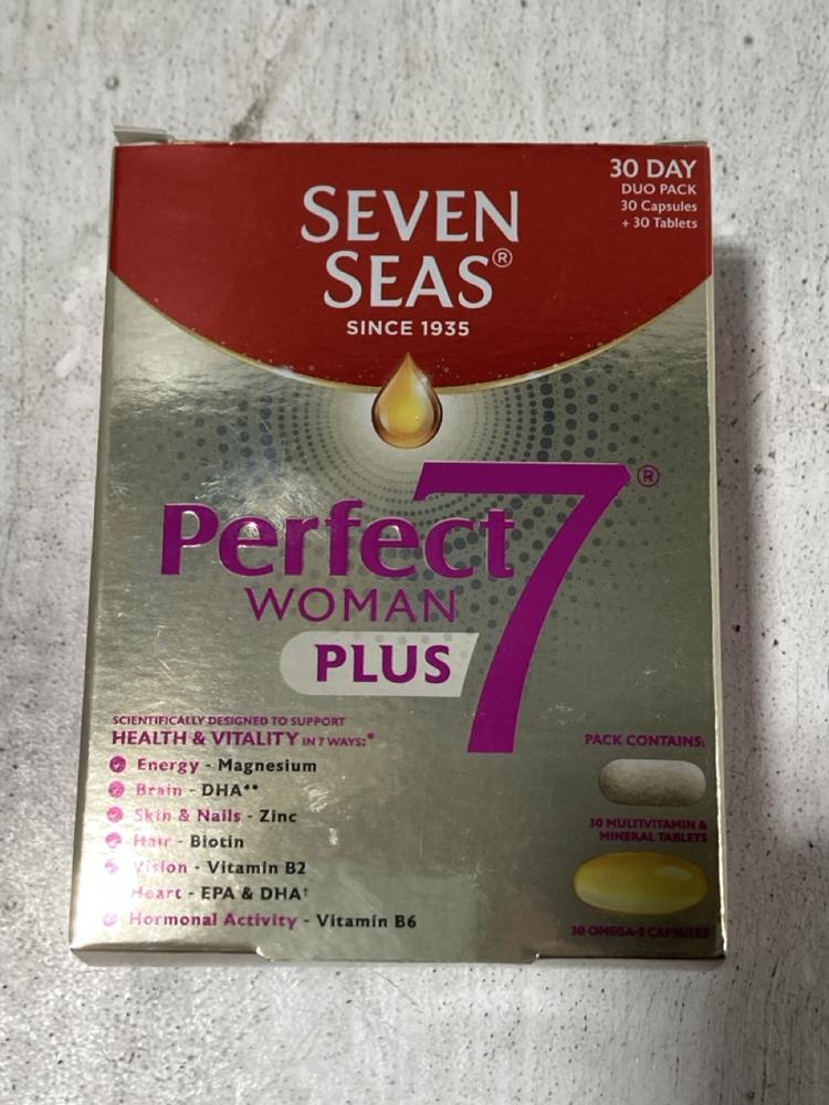 Lot 537  
            Chesterfield SR47 - Parcel Delivery Only 

                
15 X SEVEN SEAS PERFECT 7 WOMAN PLUS 30 DAY DUO PACK - BBE 04/26 TOTAL ORIGINAL R...