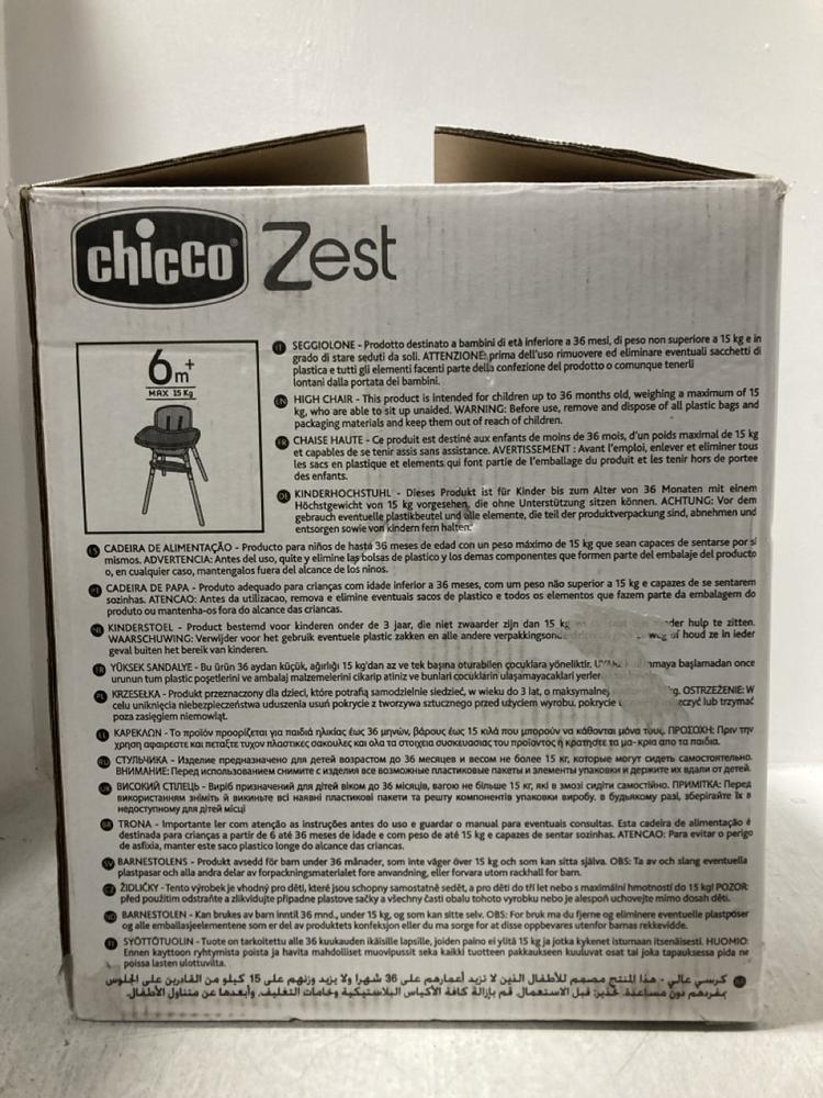 Lot 540  
            Chesterfield SR47 - Parcel Delivery Only 

                
CHICCO ZEST HIGHCHAIR (LOCATION: G2)