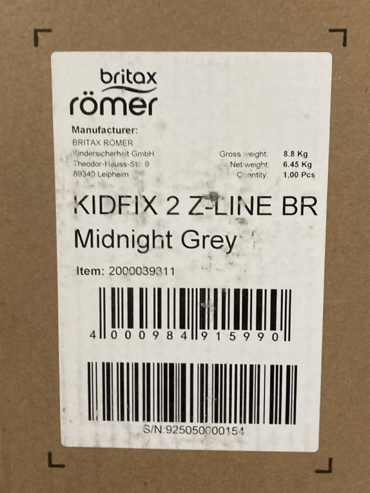 Lot 546  
            Chesterfield SR47 - Parcel Delivery Only 

                
BRITAX ROMER KIDFIX Z-LINE MIDNIGHT GREY. (LOCATION: G2)