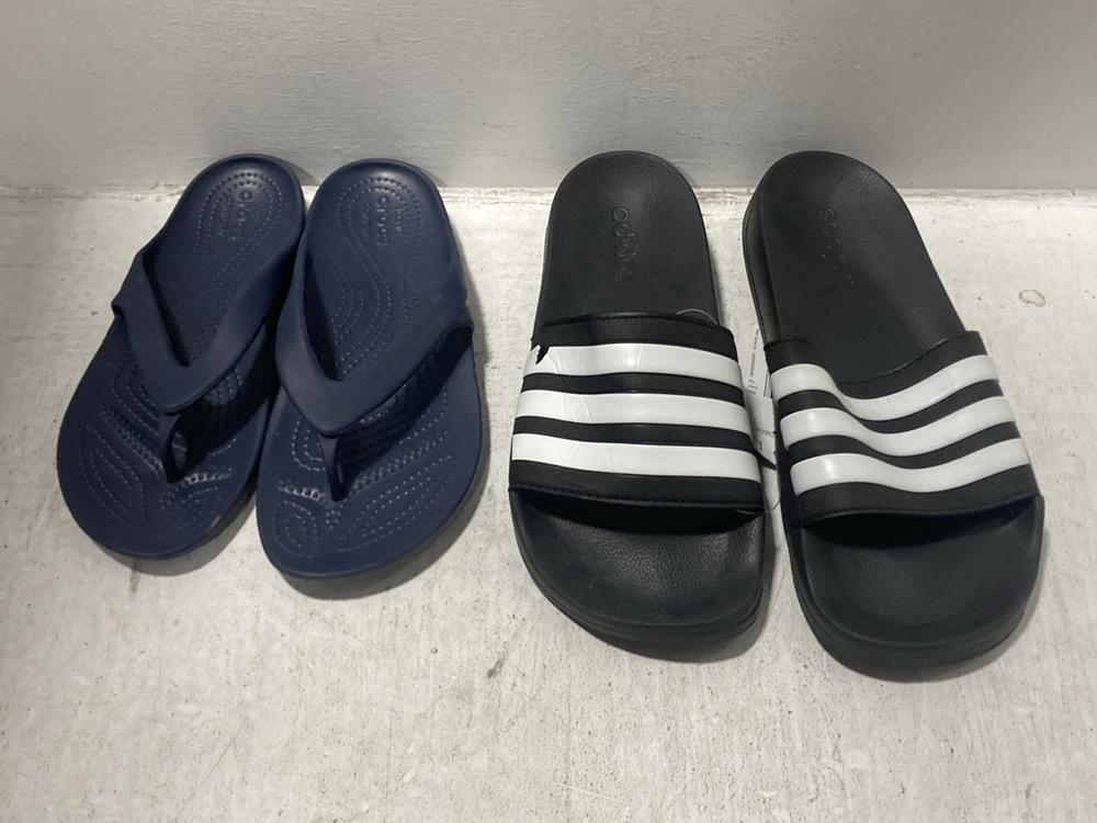 Lot 548  
            Chesterfield SR47 - Parcel Delivery Only 

                
ADIDAS ADILETTE SLIDERS IN BLACK SIZE 10 TO INCLUDE CROCS FLIP FLOPS IN NAVY SIZE...