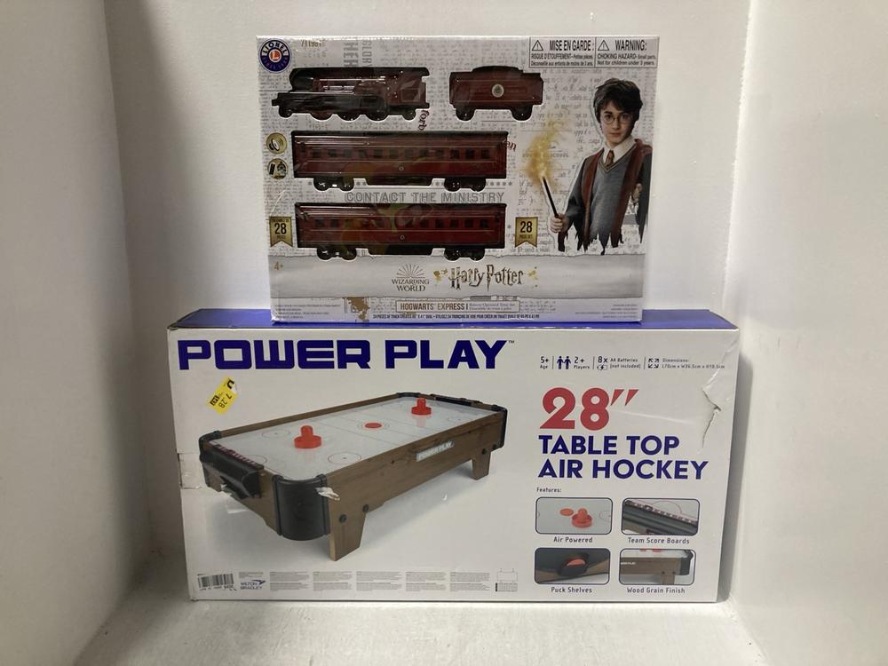 Lot 549  
            Chesterfield SR47 - Parcel Delivery Only 

                
POWER PLAY 28" TABLE TOP AIR HOCKEY TO INCLUDE HARRY POTTER HOGWARTS EXPRESS TRAI...