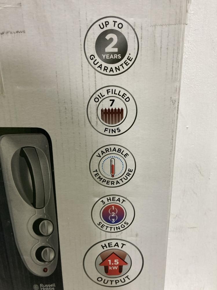 Lot 565  
            Chesterfield SR47 - Parcel Delivery Only 

                
RUSSELL HOBBS OIL FILLED RADIATOR 7 FIN (LOCATION: G3)