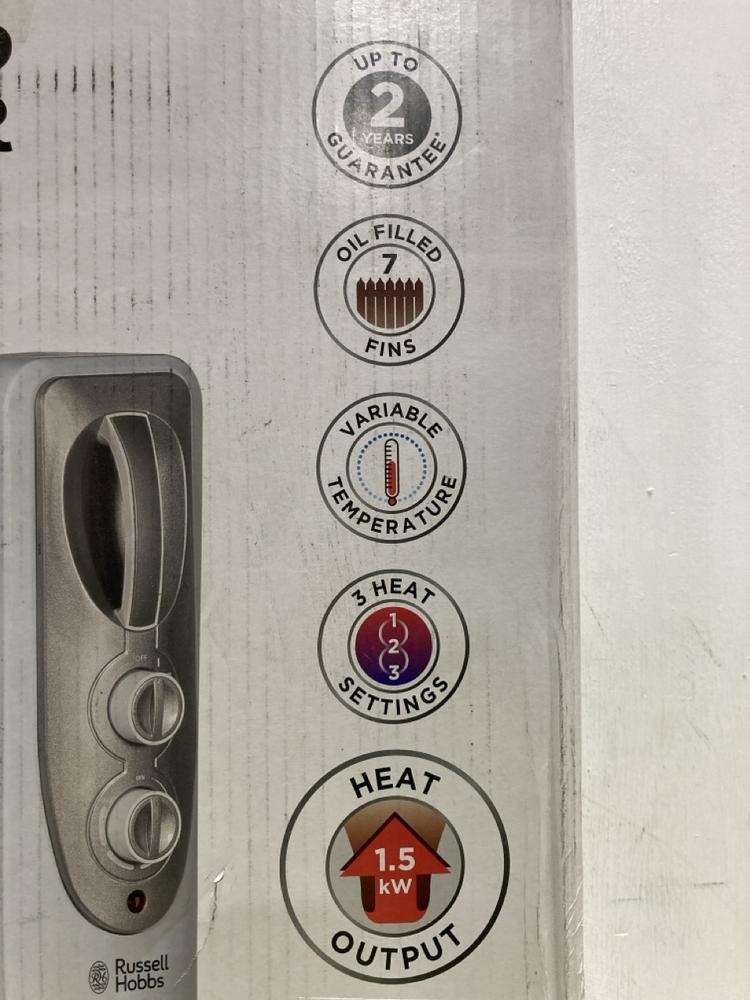 Lot 571  
            Chesterfield SR47 - Parcel Delivery Only 

                
RUSSELL HOBBS 7 FIN OIL FILLED RADIATOR. (LOCATION: G3)