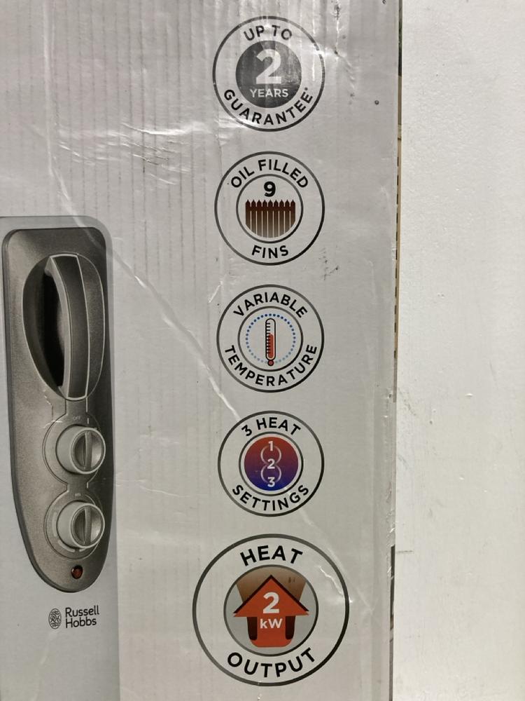 Lot 576  
            Chesterfield SR47 - Parcel Delivery Only 

                
RUSSELL HOBBS 9 FIN OIL FILLED RADIATOR. (LOCATION: G3)