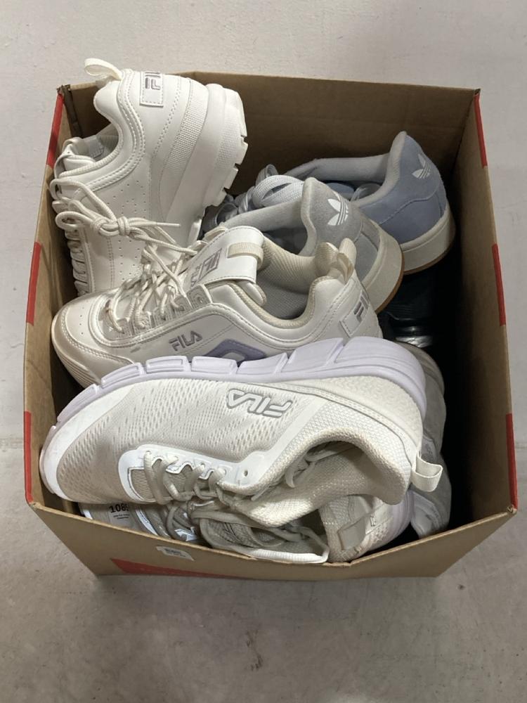 Lot 598  
            Chesterfield SR47 - Parcel Delivery Only 

                
QTY OF ASSORTED SHOES TO INCLUDE ADIDAS CAMPUS SHOES SIZE 9 TO INCLUDE ADIDAS SL ...