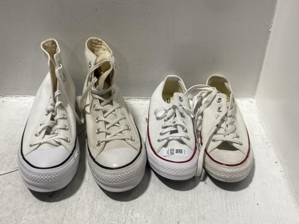 Lot 603  
            Chesterfield SR47 - Parcel Delivery Only 

                
QTY OF ASSORTED SHOES TO INCLUDE CONVERSE CHUCK TAYLOR ALL STAR TRAINERS IN WHITE...