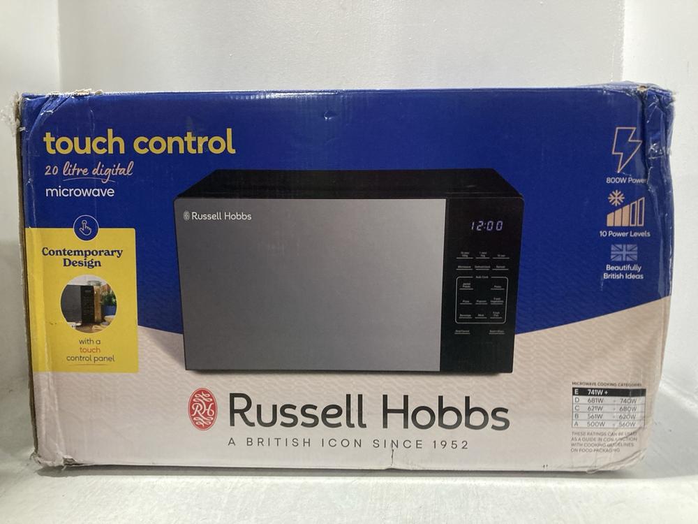 Lot 613  
            Chesterfield SR47 - Parcel Delivery Only 

                
RUSSELL HOBBS 20L 800W MICROWAVE OVEN - MODEL NO. RHMT2005B (LOCATION: G5)
