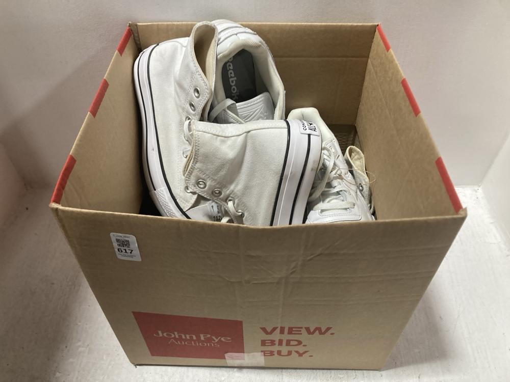 Lot 617  
            Chesterfield SR47 - Parcel Delivery Only 

                
4 X ASSORTED SHOES TO INCLUDE CONVERSE CHUCK TAYLOR ALL STAR TRAINERS IN BLACK/WH...