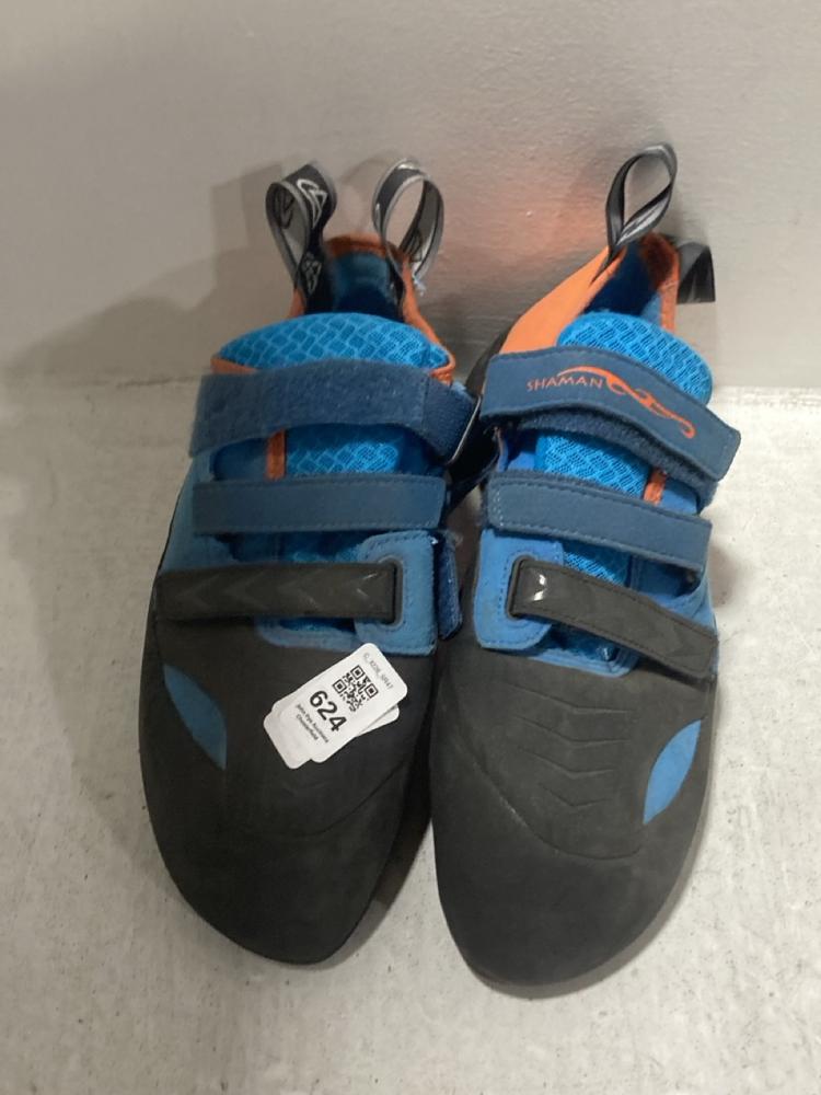 Lot 624  
            Chesterfield SR47 - Parcel Delivery Only 

                
SHAMAN CLIMBING SHOES IN BLUE/ORANGE SIZE UK 11.5 TO INCLUDE ELEKTRA CLIMBING SHO... - Image 3