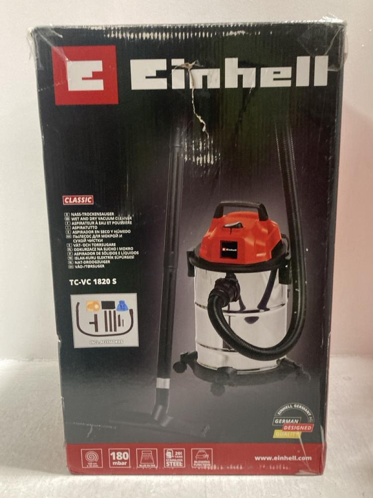 Lot 625  
            Chesterfield SR47 - Parcel Delivery Only 

                
EINHELL WET AND DRY VACUUM CLEANER MODEL: TC-VC1820S (LOCATION: G6)