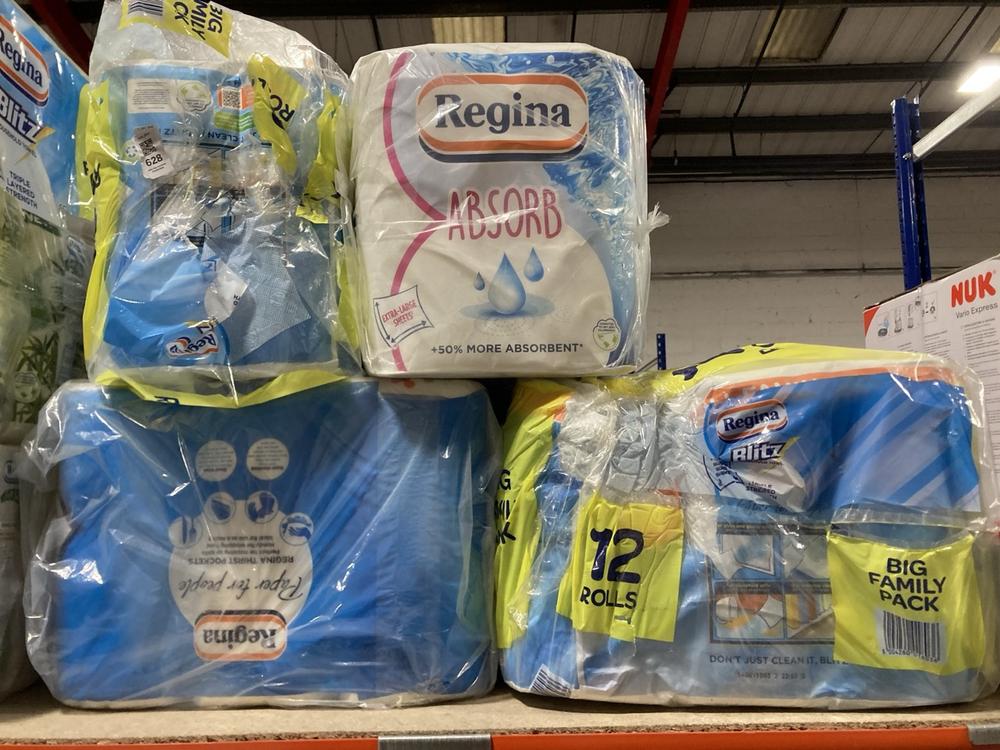 Lot 628  
            Chesterfield SR47 - Parcel Delivery Only 

                
4 X ASSORTED TOILET TISSUE TO INCLUDE REGINA TOILET TISSUE 8 ROLLS (LOCATION: G6)