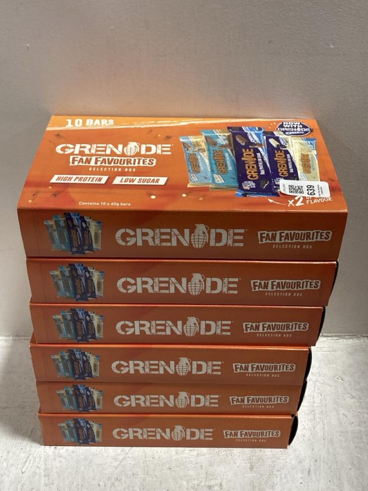 Lot 639  
            Chesterfield SR47 - Parcel Delivery Only 

                
6 X GRENADE FAN FAVOURITES SELECTION BOX (10 X 60G) - BB MAY HAVE EXPIRED TOTAL O...