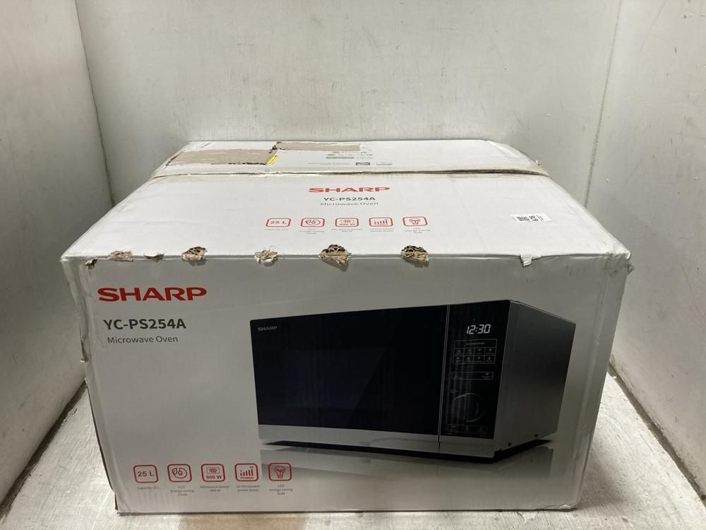 Lot 676  
            Chesterfield SR47 - Parcel Delivery Only 

                
SHARP 25L 900W MICROWAVE OVEN - MODEL NO. YC-PS254A (LOCATION: G7)